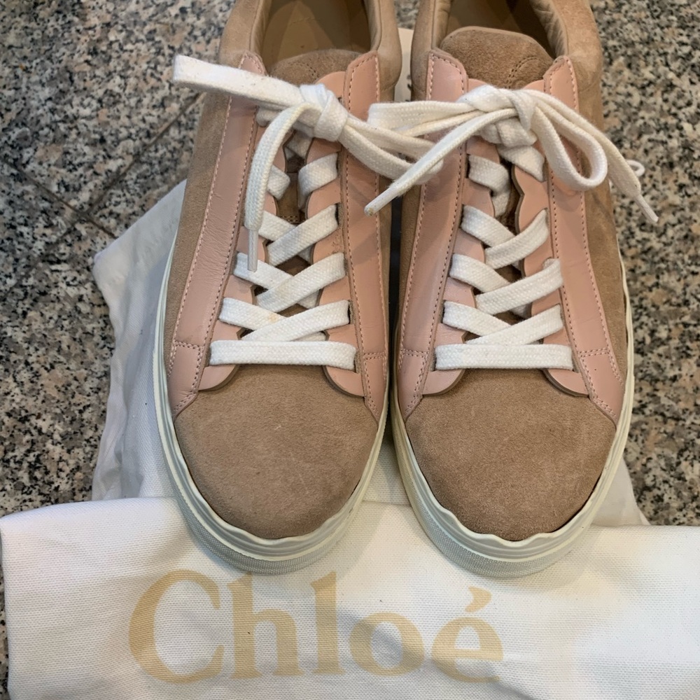 Chloé Beige and Blush Leather & Suede Sneakers